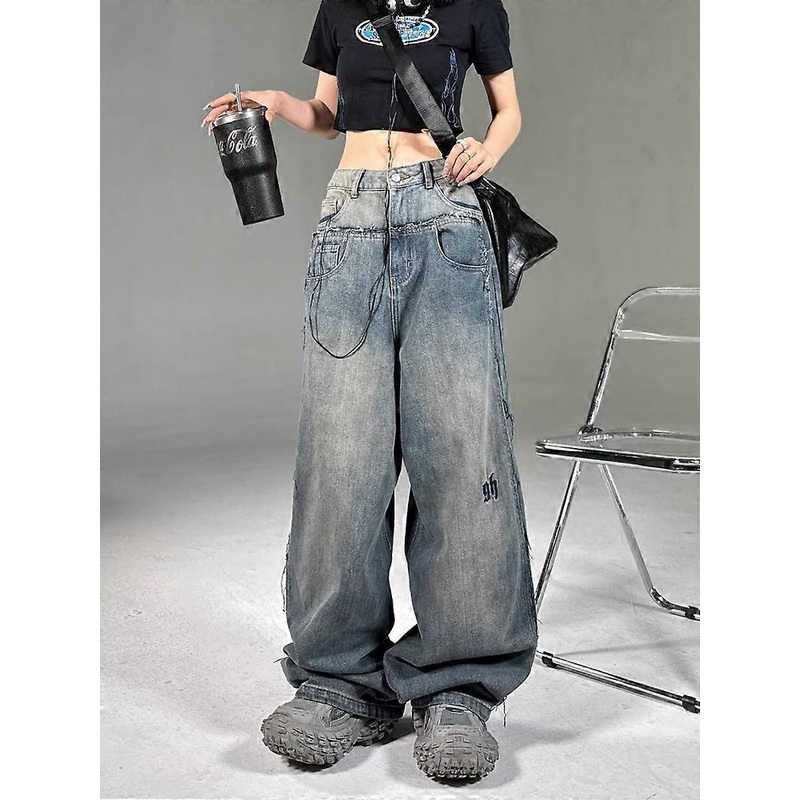 Vintage Wide-leg Jeans Women Y2K Baggy Korean Style 90s Streetwear Grunge Oversize Denim Cargo Pants Hippie Harajuku Trousers | Fruugo SG