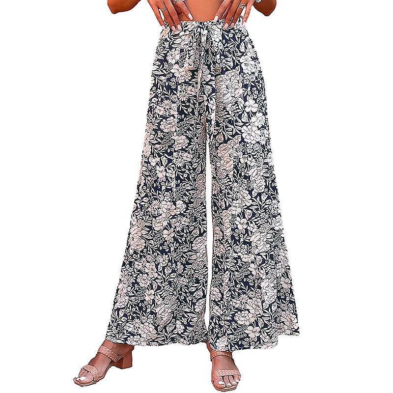 2023 Summer New Lace-up Trousers Printed High-waist Ladies Micro-flared Trousers | Fruugo SG