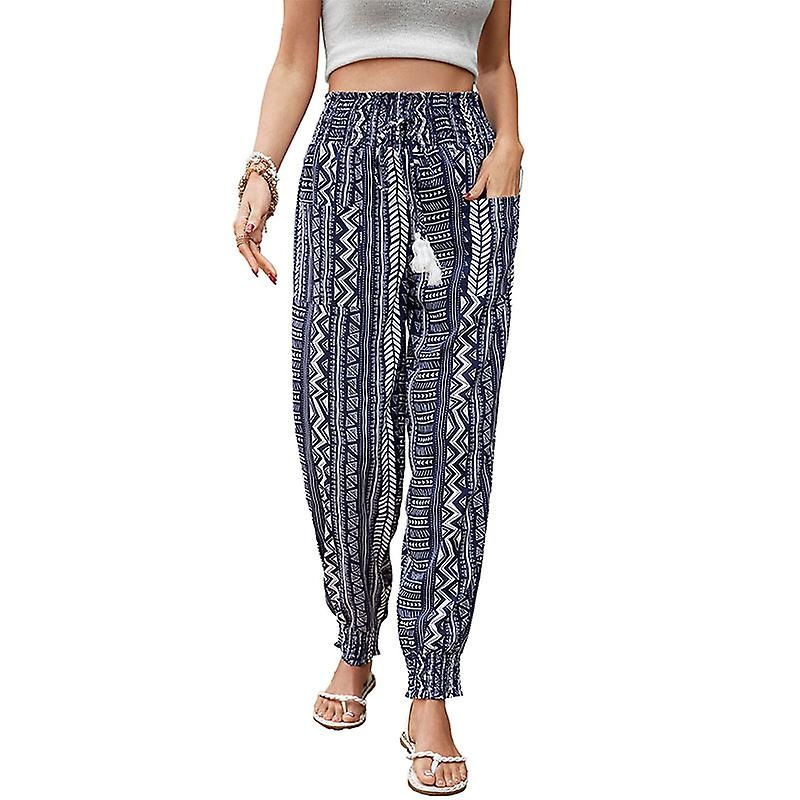 2023 Summer New Pocket Yoga Long Pants Ethnic Style High Waist Ladies Printed Pants | Fruugo SG