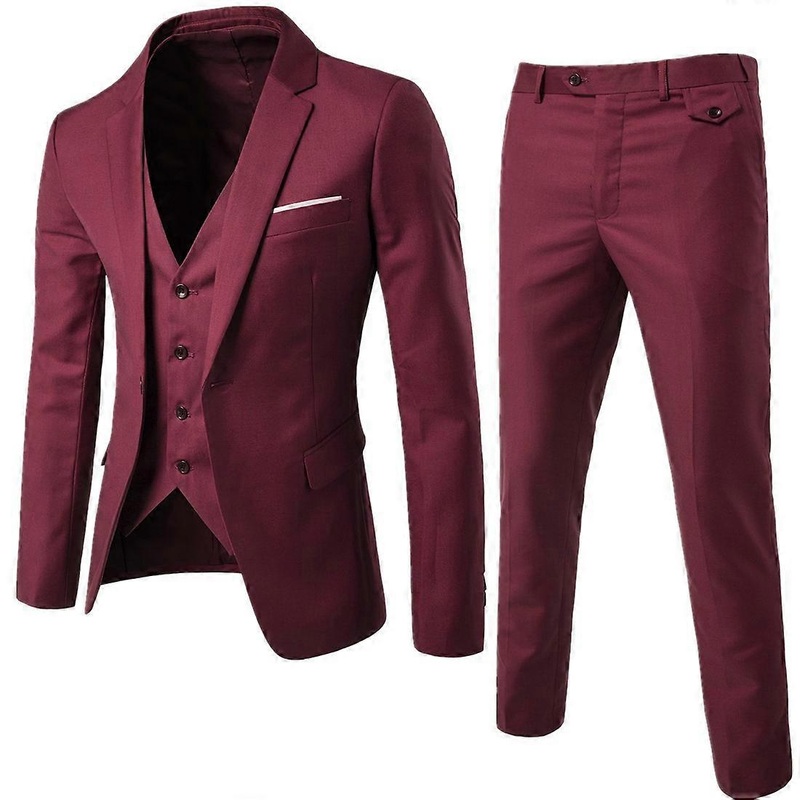 3-Pieces Mens Suit Business Casual  Suit Pants Vest (red-XL size) | Fruugo SG