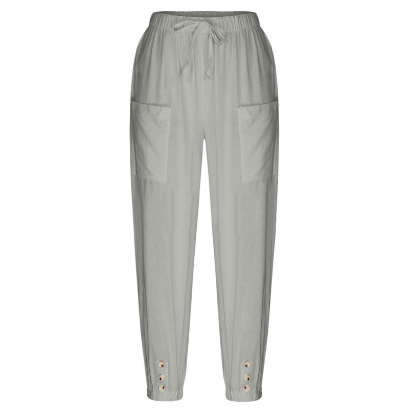 Womens Summer Linen Trousers Loose Solid Color Casual Beach Lounge Drawstring Wide Leg Harem Jogger Pant with Pockets  Light Gray XL | Fruugo SG