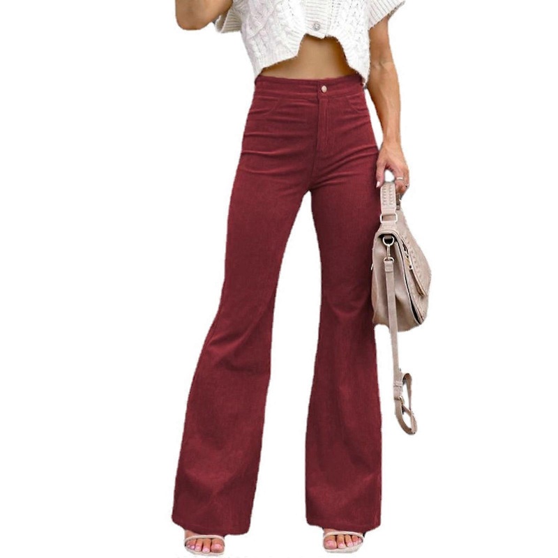 High Waisted Flare Pants for Women Workout Pants Female Solid Color Corduroy Pants Casual Flared Trousers Streetwear  Burgundy XL | Fruugo SG