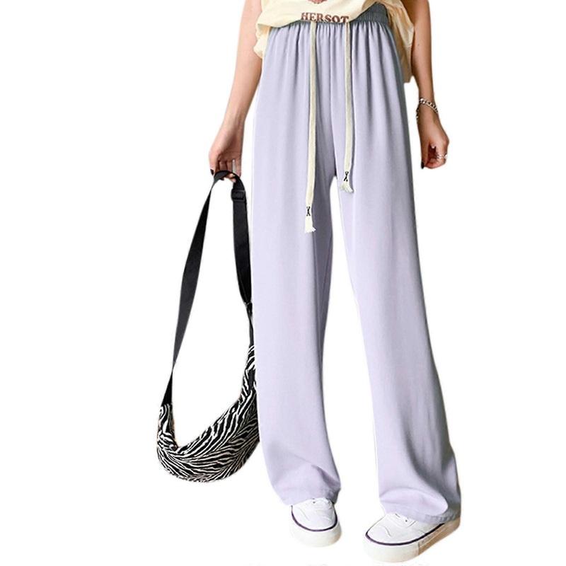Womens Solid Macaroon-color Full Length Straight Panties Wide-leg Jokers Casual Soft Suit Pantie Spring Summer Trousers  Purple M | Fruugo SG