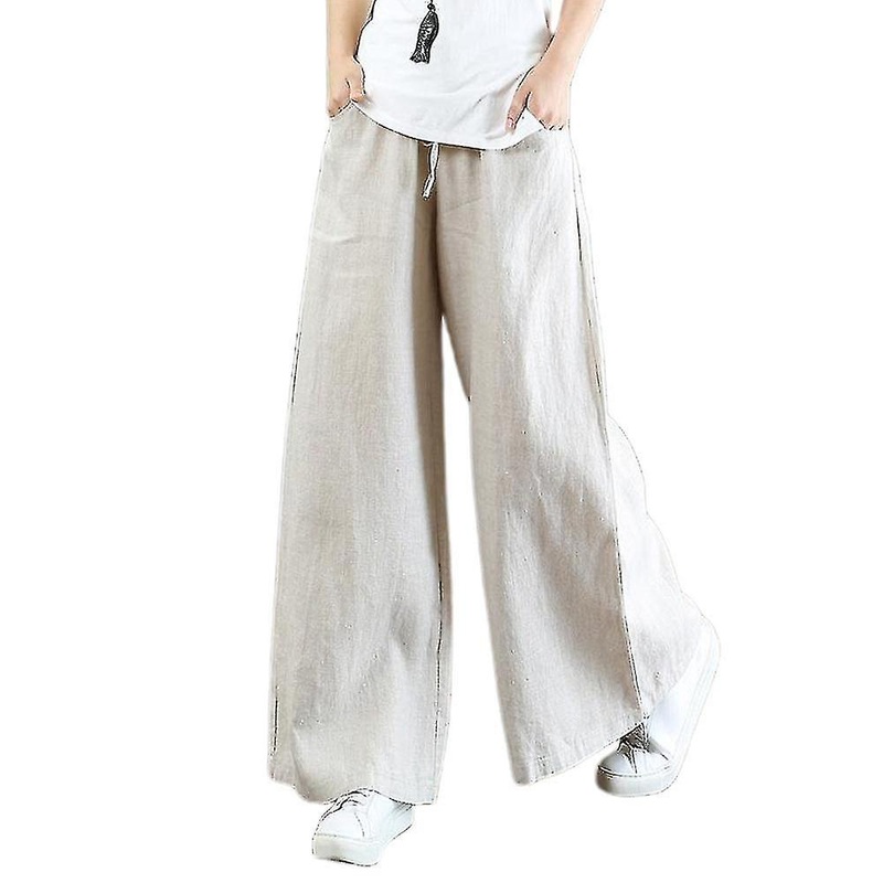 Womens Solid Elastic Waist Long Pants Palazzo Spring Summer Casual Drawstring Loose Wide Leg Trousers With Pockets | Fruugo SG