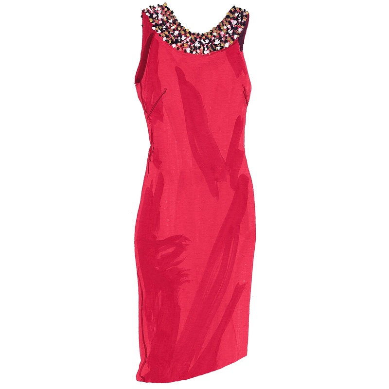 Beaded-Neck Derby Dress|Hot Pink|0|2|4|6|8|10|12|14|16|18|20