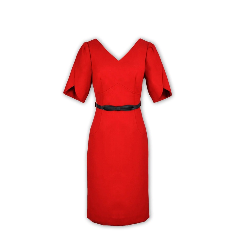 Tulip Sleeve Dress|Red|0|2|4|6