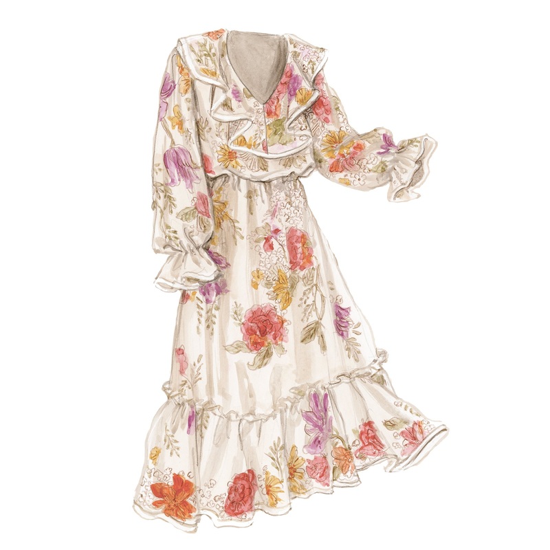 Chiffon Ruffle Dress|Ivory Floral|0|2|4|6|8|10|12|14|16|18|20|22