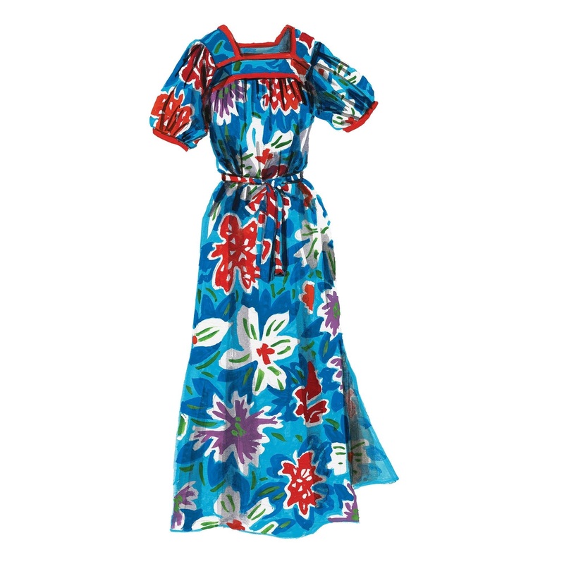 1970s Floral Dress|Blue Floral|X Small|Small|Medium|Large|X Large