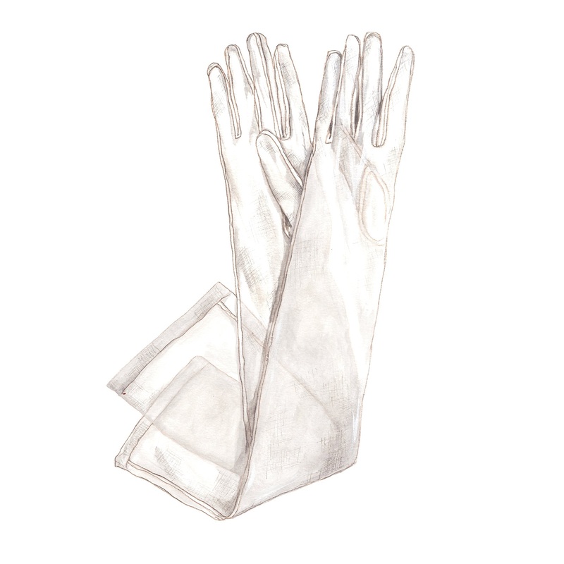 Arabella Tulle Opera Gloves|Ivory|Black|6|7|8