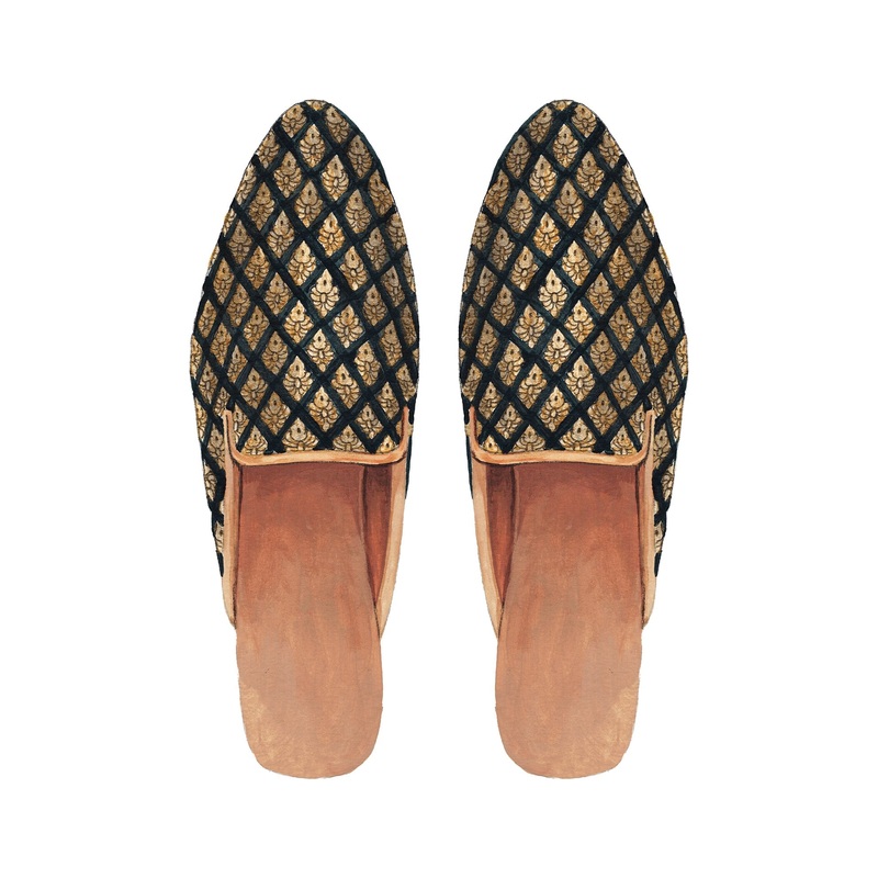 Banasari Jacquard Mule|Black Gold|7|8|9|10|11