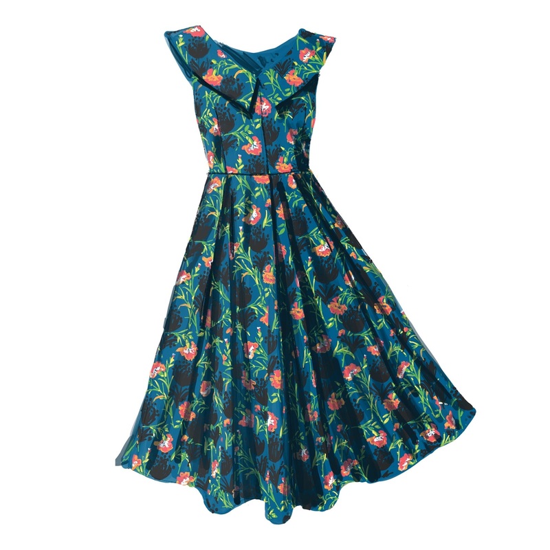 1959 Party Dress|Blue Floral|2|4|6|8|10|12|14|16|18|20