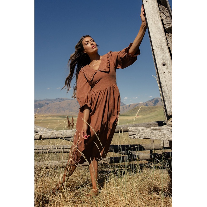 Avalanche Collared Midi Dress|DarkSalmon|S|M|L