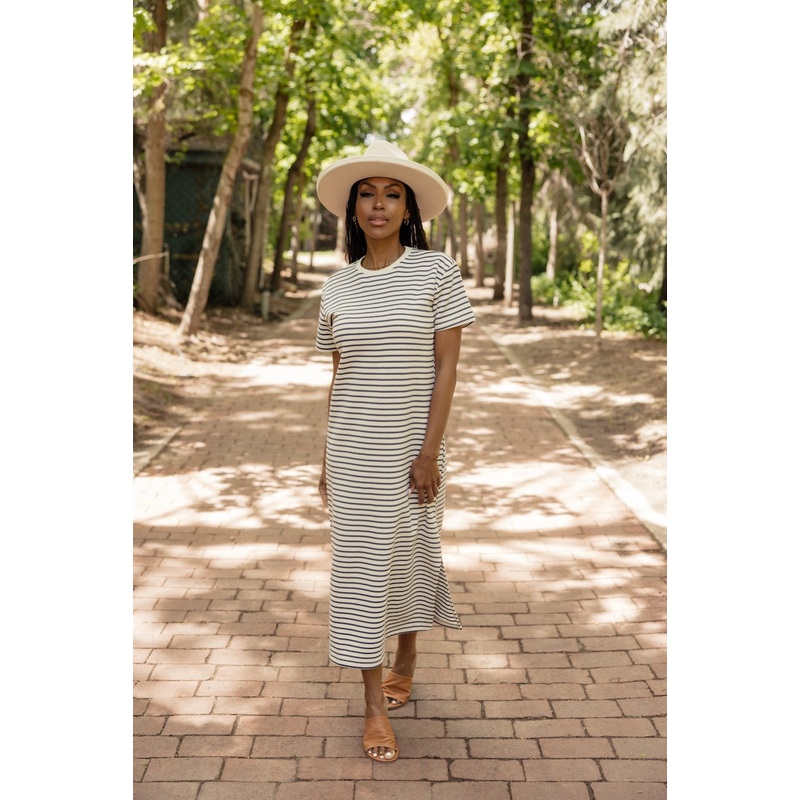 All Alright Stripe Dress|Green|Navy|SaddleBrown|S|M|L|XL