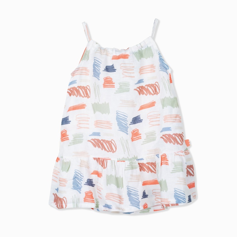Scribble Kid Linen Dress – Natural/scribble