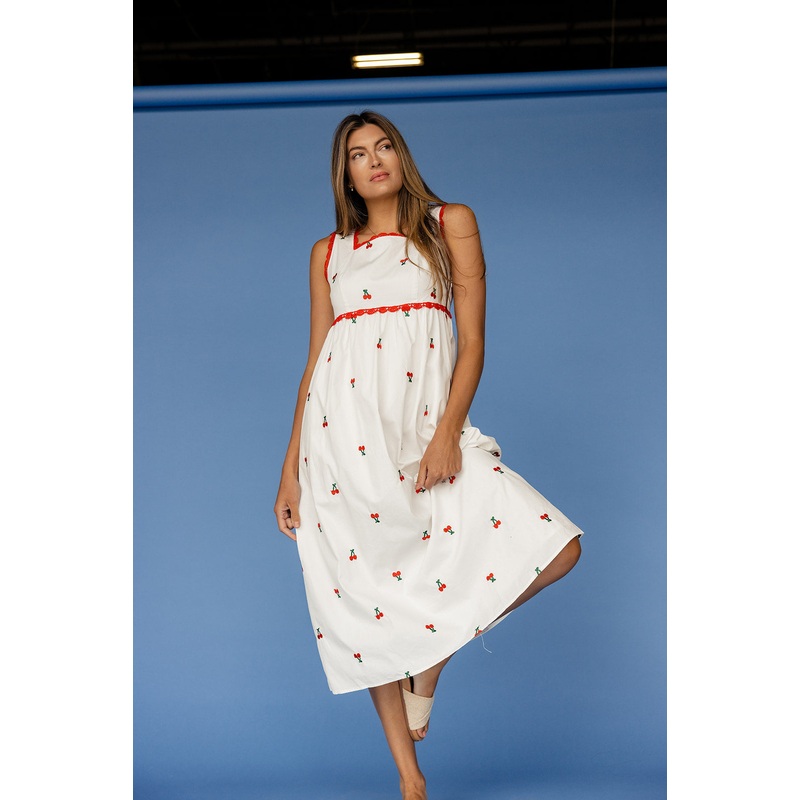 Cherry Pie Lace Trim Dress|White|XS|S|M|L|XL