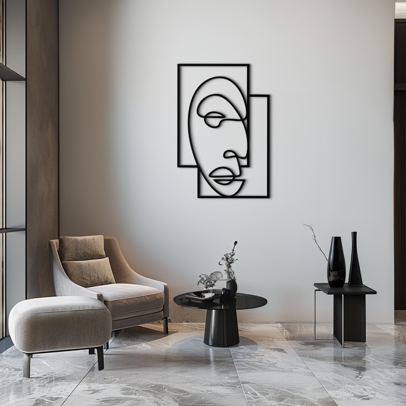 Abstract Minimalist Face Metal Wall Art  Modern Geometric Line Art – KAF064