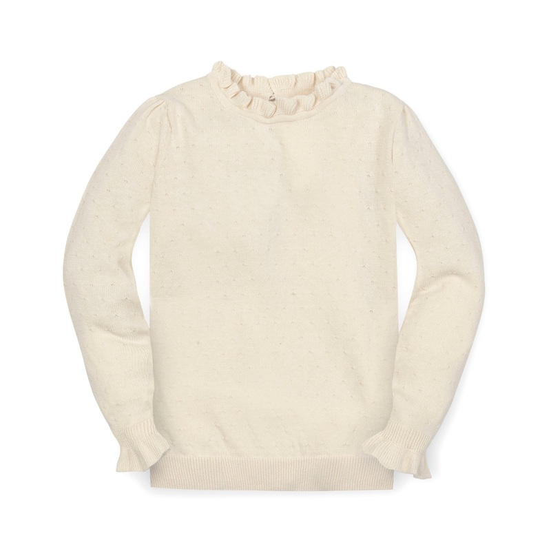Organic Ruffle Edge Sweater|XX-Small|X-Small|Small|Medium|Large|Ivory Dot Texture
