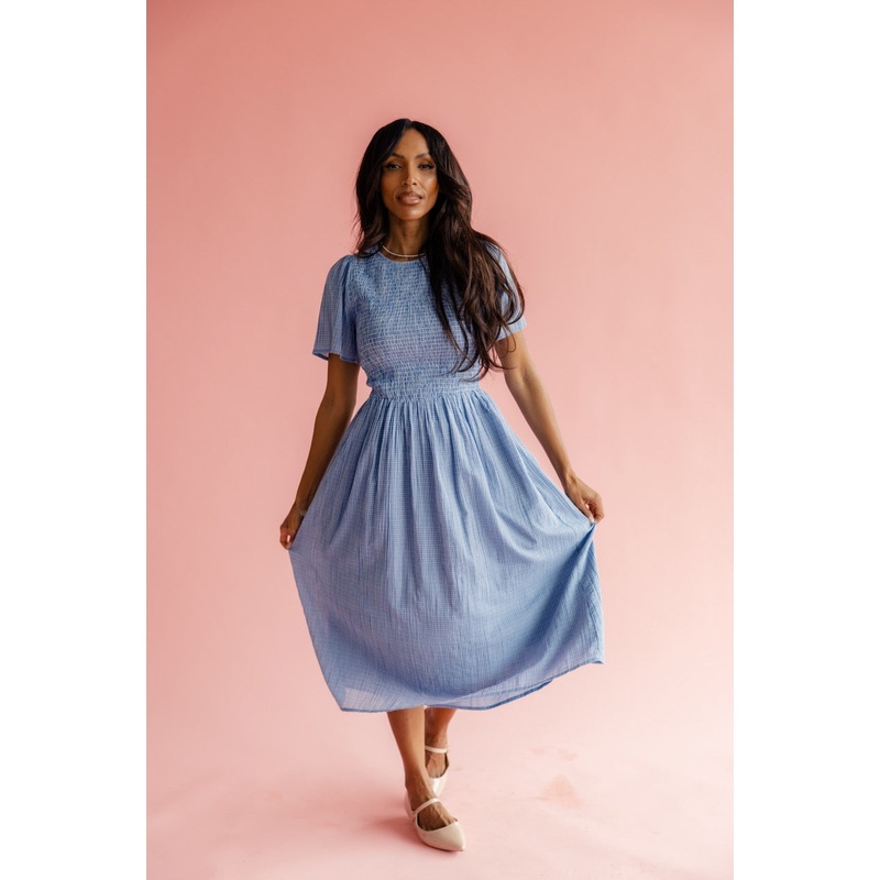 Return to Me Smocked Dress|SteelBlue|S|M|L|XL