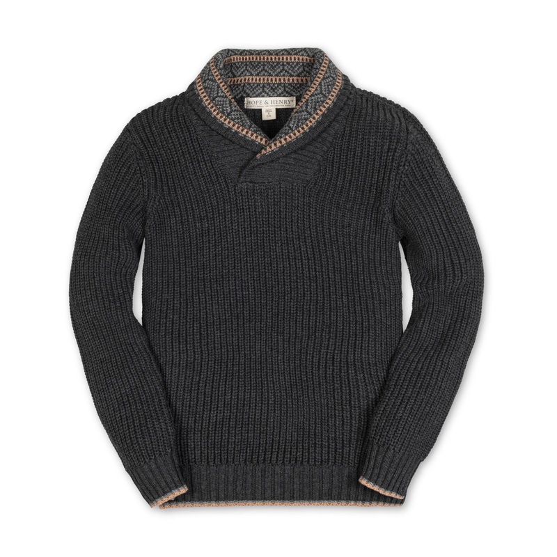 Organic Shawl Collar Sweater|X-Small|Small|Medium|Large|X-Large|Charcoal Heather with Collar Detail