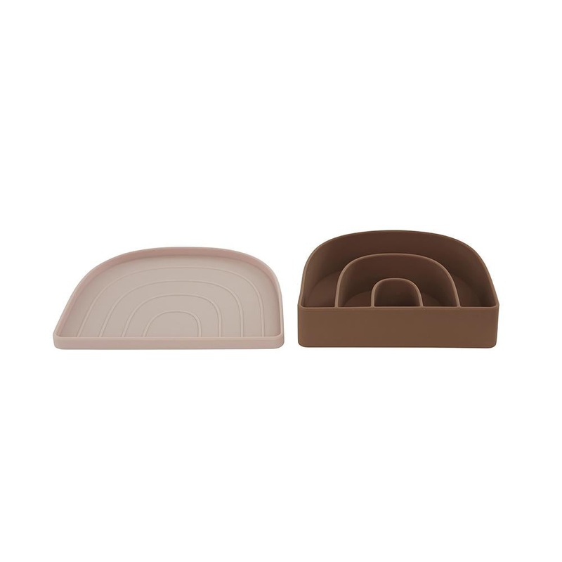 Rainbow Plate & Bowl – Rose/Fudge