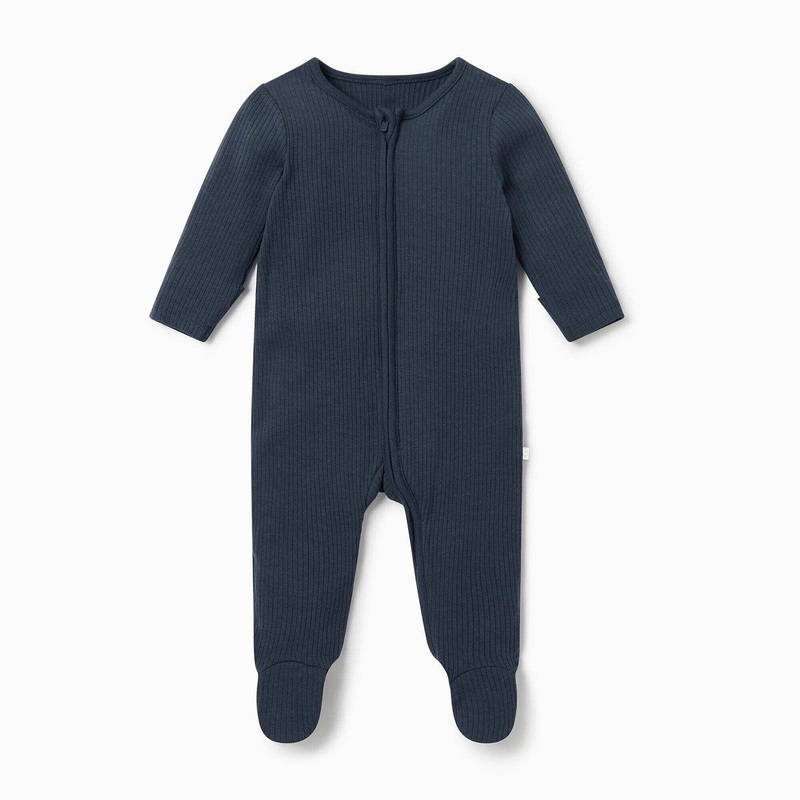 Ribbed ZIp-Up Sleepsuit – Navy