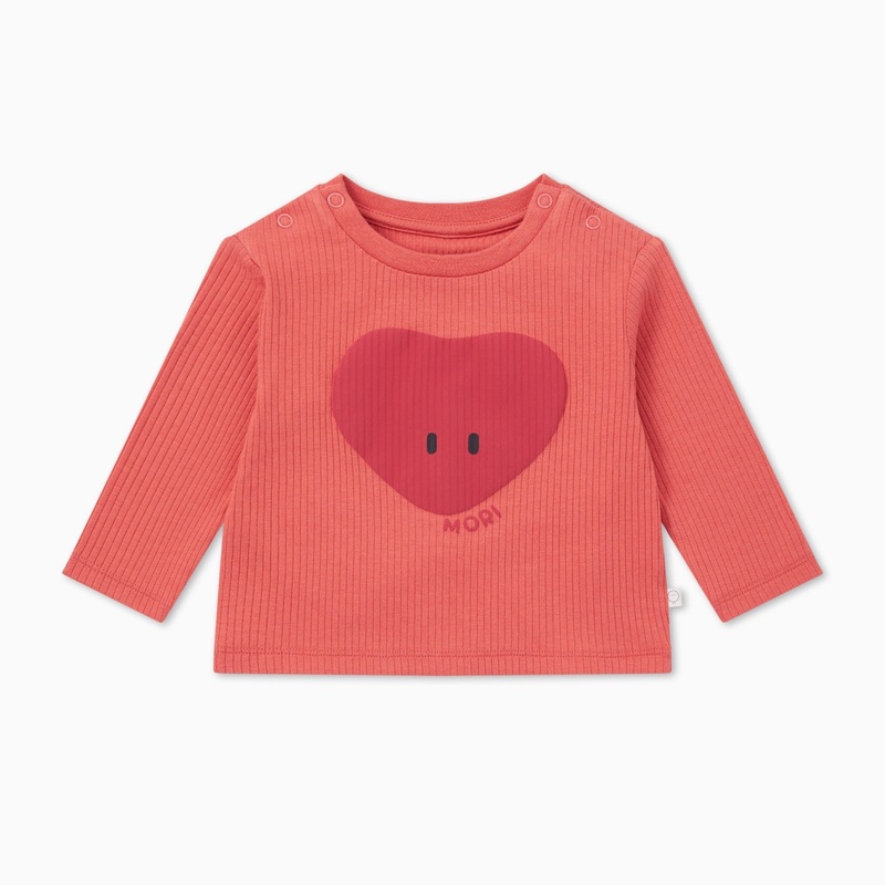 Ribbed Heart Puff Print Drop Shoulder T-Shirt – Spiced Coral