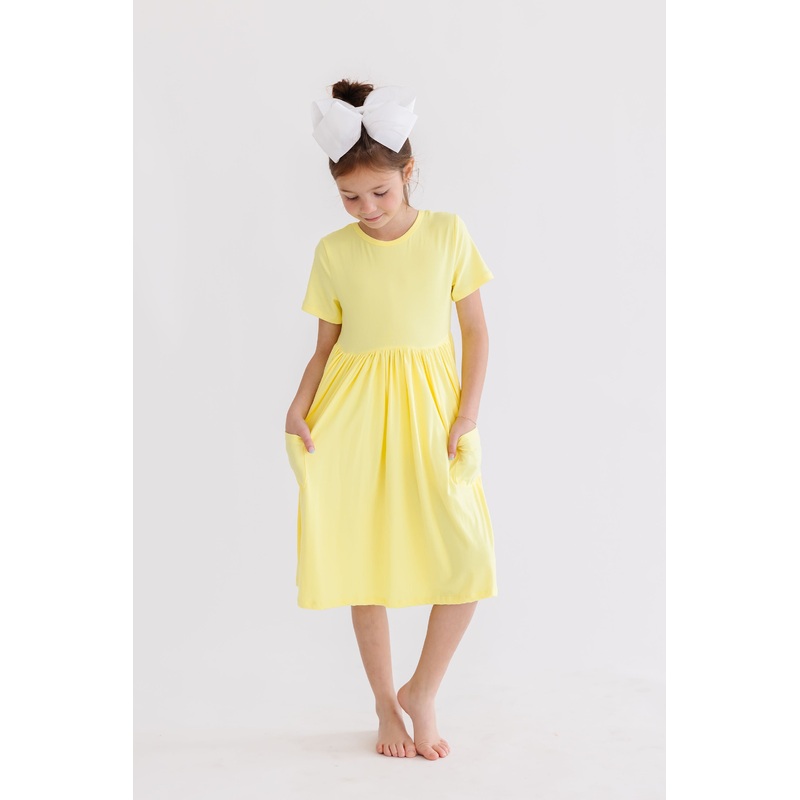 Yellow S/S Pocket Twirl Dress|6-12M|12-24M|2T|3T|4T|5/6|7/8|9/10