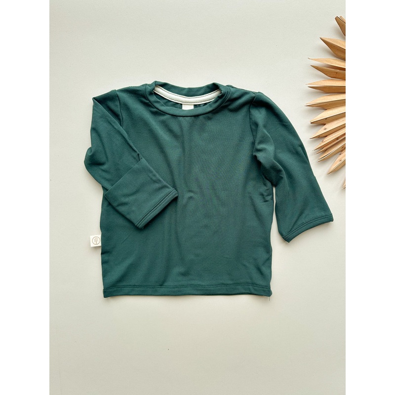 6/12m Long Sleeve T-shirt with Mittens | Baby & Toddler | Luxury Bamboo | Pine