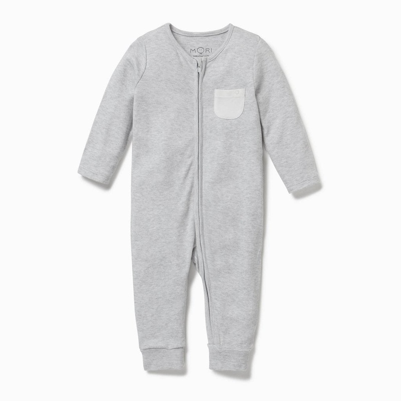 Zip-Up Sleepsuit – Grey|NB|0-3m|3-6m|6-9m|9-12m|12-18m|18-24m