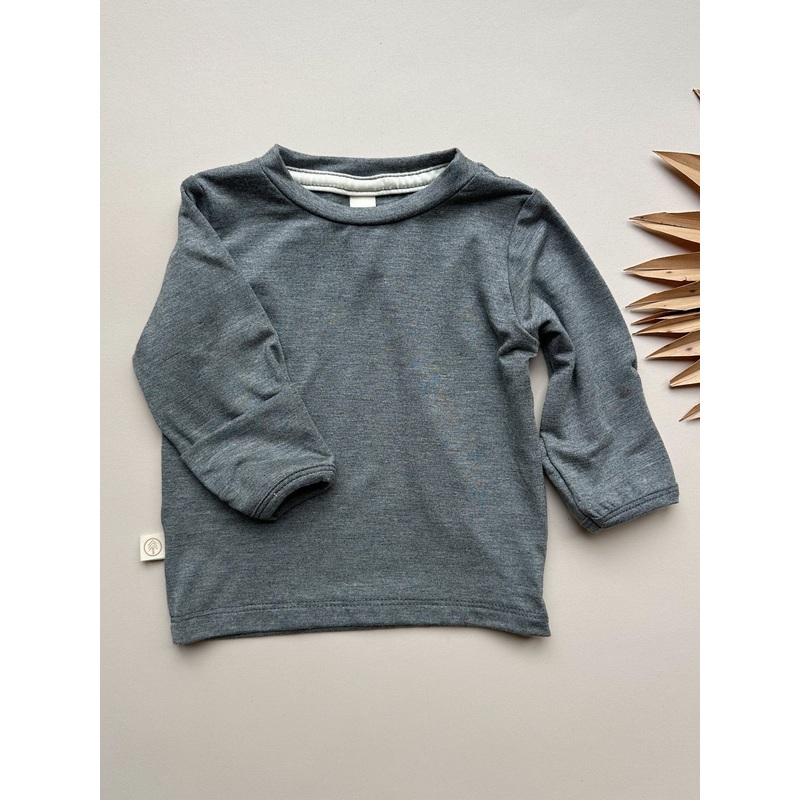 0/3m, 3/6m | Long Sleeve Crew Neck Tee with Mittens | Baby & Toddler | Luxury Bamboo | Dark Heather Gray