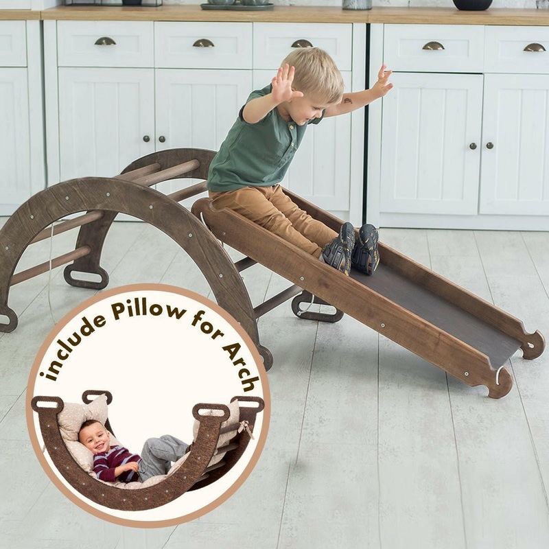 3in1 Montessori PlaySet for Toddlers: Arch + Slide + Cushion – Chocolate