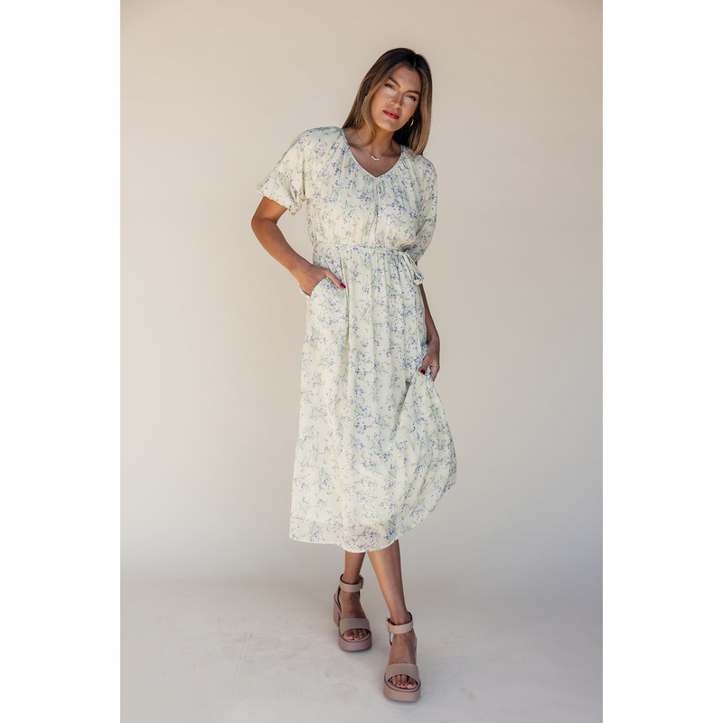 Diane Floral Tie Dress|Ivory|S|M|L|XL