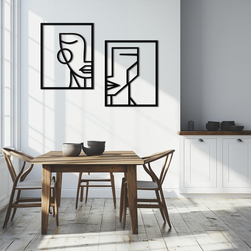 Abstract Faces Metal Wall Art – Modern Geometric Line Art Decor – KAF146