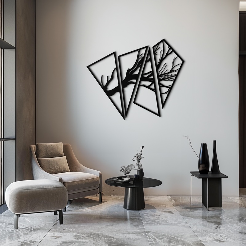 Abstract Tree Branch Metal Wall Art – Modern Geometric Steel Decor – KAF088