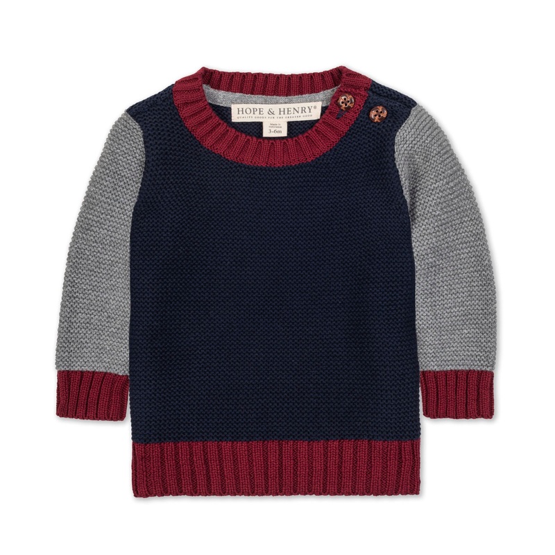 Organic Crewneck Sweater|3-6 Months|6-12 Months|12-18 Months|18-24 Months|Navy and Dark Gray Heather