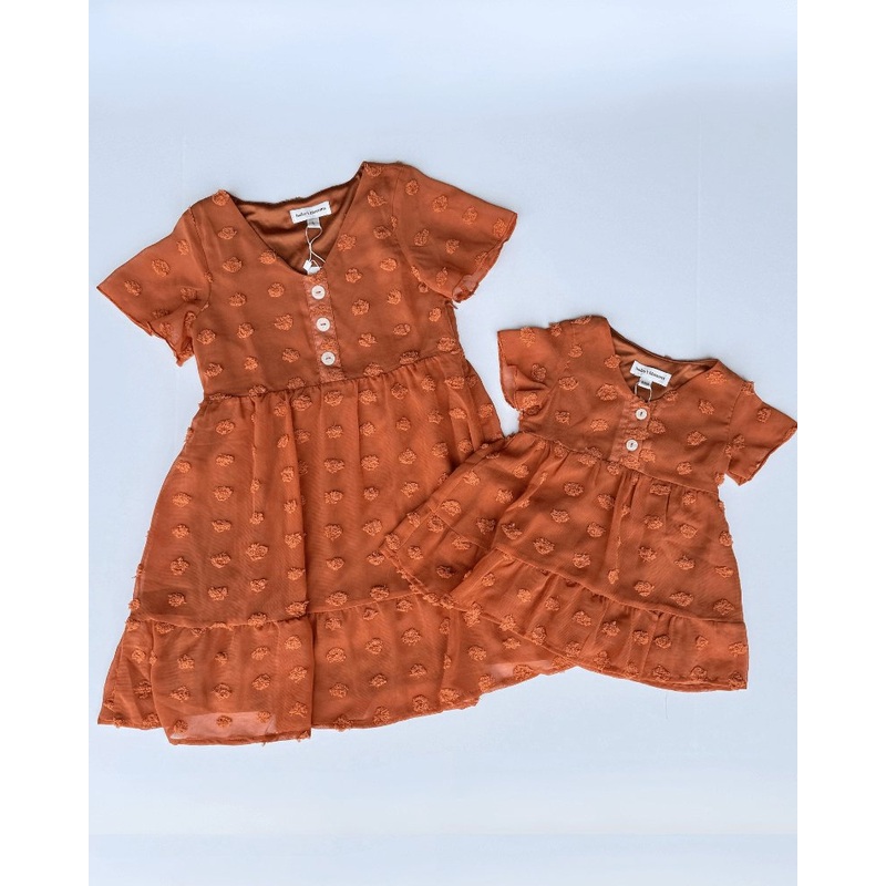 Eden Short Sleeve Dot Dress – Rust