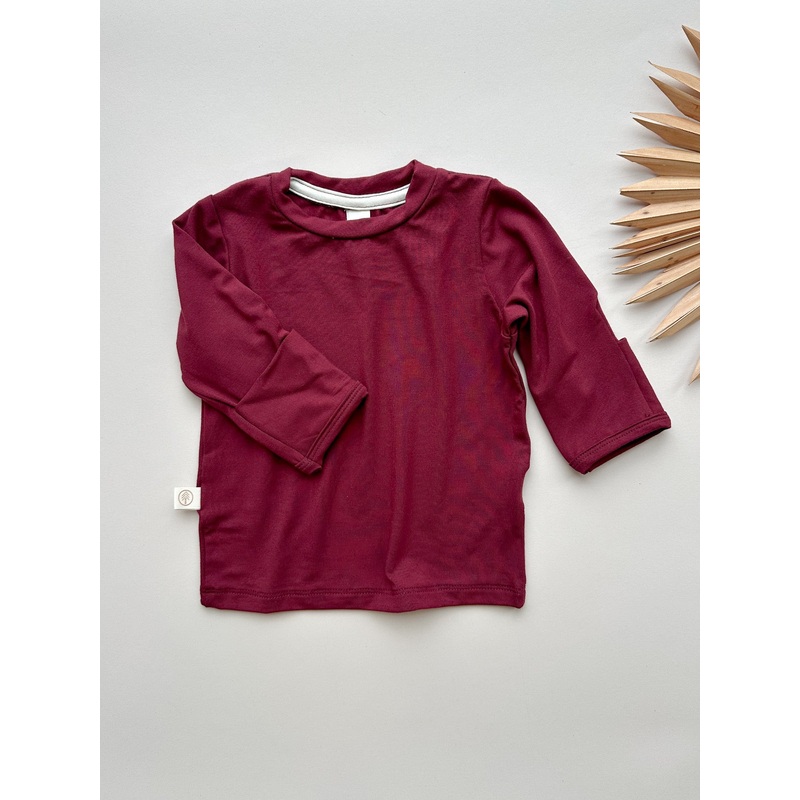 Long Sleeve T-shirt with Mittens | Baby & Toddler | Luxury Bamboo | Merlot