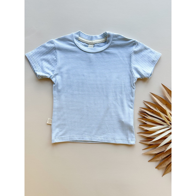 0/3m, 3/6m | Baby Short Sleeve Essential Tee | Light Blue Stripe | Bamboo Organic Cotton