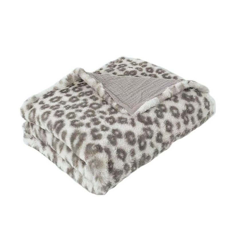 GRAY LEOPARD FAUX FUR BABY BLANKET