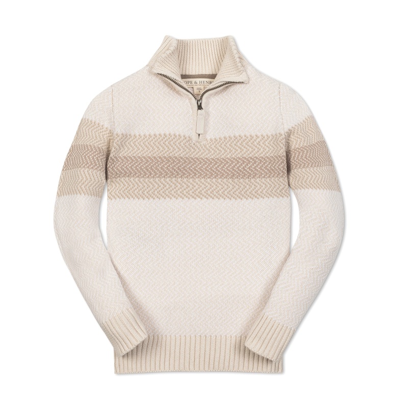 Organic Half Zip Sweater|XX-Small|X-Small|Small|Medium|Large|X-Large|Natural Chevron Chest Stripe