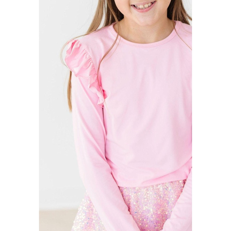 Bubblegum Pink L/S Ruffle Tee|6-12M|12-24M|2T|3T|4T|5/6|7/8|9/10