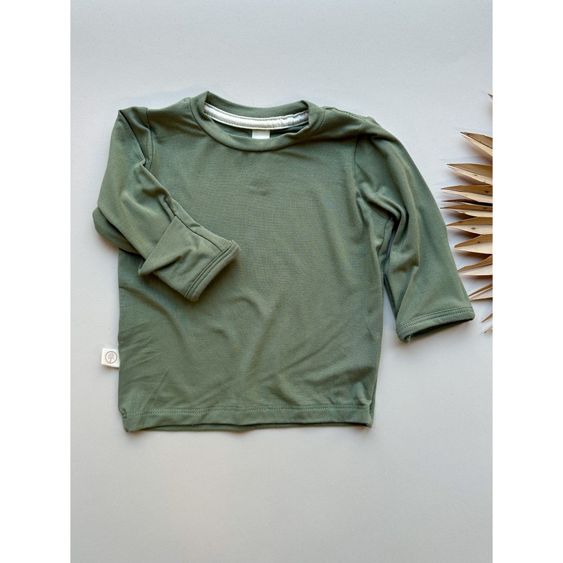 Long Sleeve Crew Neck Tee with Mittens | Eucalyptus