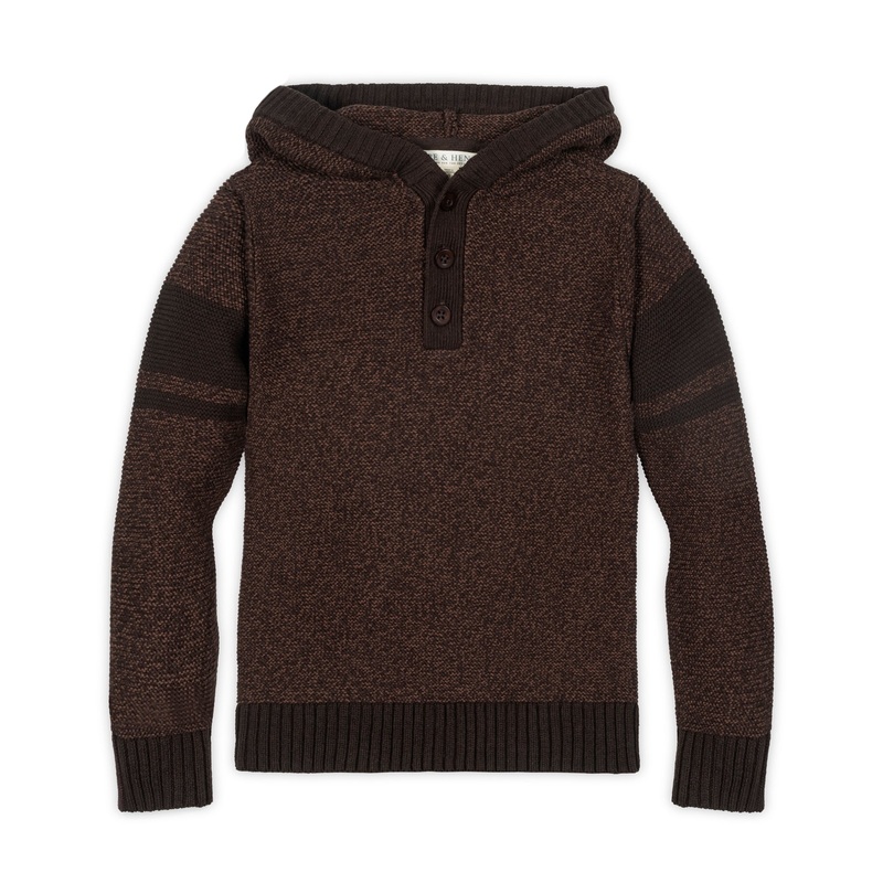 Organic Hooded Henley Sweater|XX-Small|X-Small|Small|Medium|Large|X-Large|Chocolate Marl