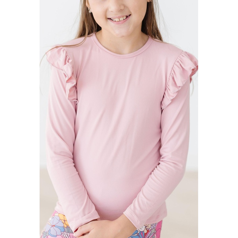 Vintage Pink L/S Ruffle Tee|6-12M|12-24M|2T|3T|4T|5/6|7/8|9/10