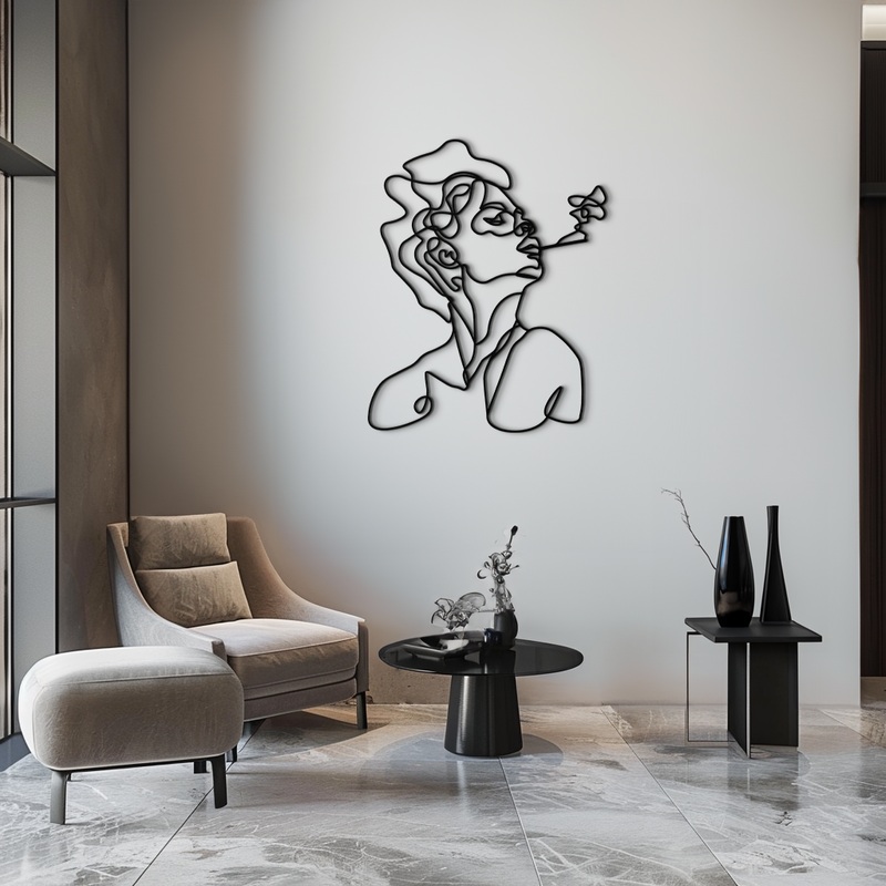 Abstract Female Line Art Metal Wall Decor  Modern Minimalist Face Sculpture – KAF071