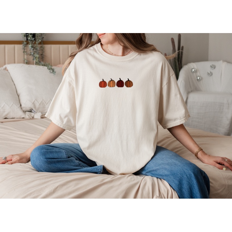 Adult Embroidered Pumpkins Comfort Colors Tee