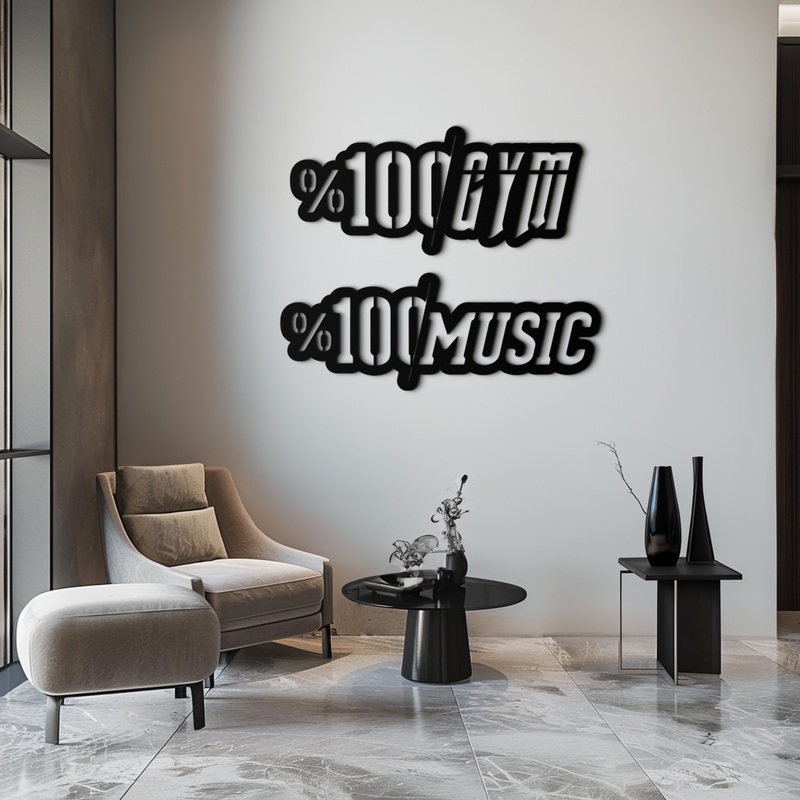 %100 Gym & Music Metal Wall Art – Fitness & Music Enthusiast Decor – KAF091