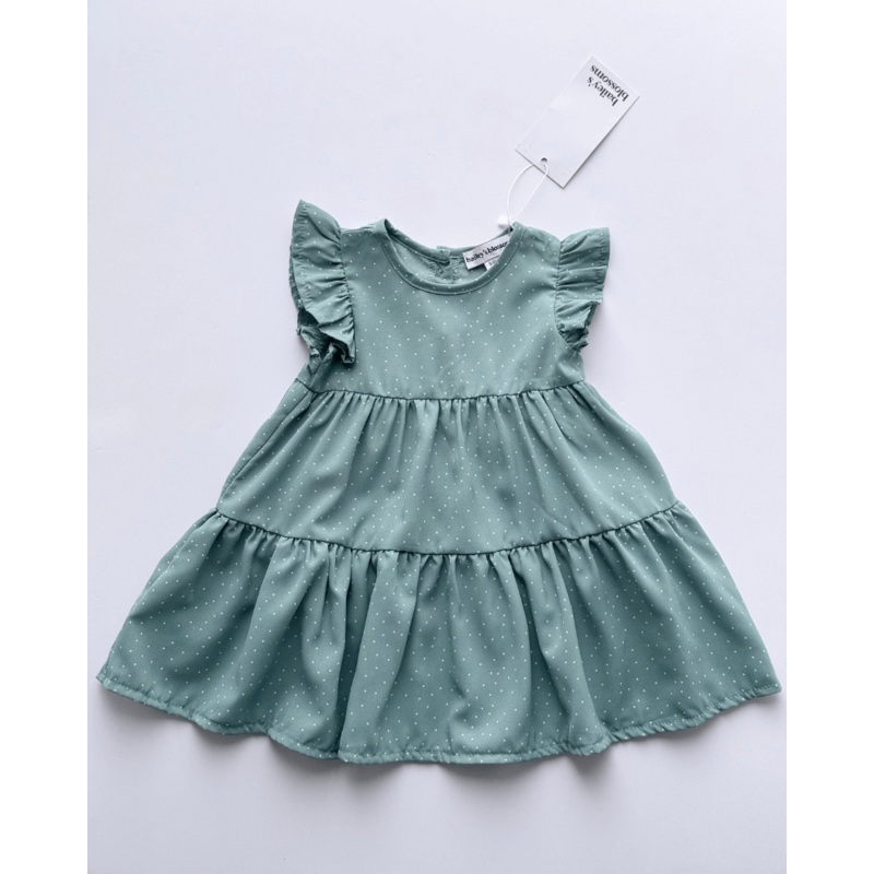 Adaline Tiered Flutter Sleeve Dress – Blue with White Dots