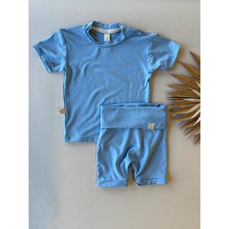 0/3m Fold Over Shorties and Short Sleeve Tee Set | Ocean | Luxury Bamboo