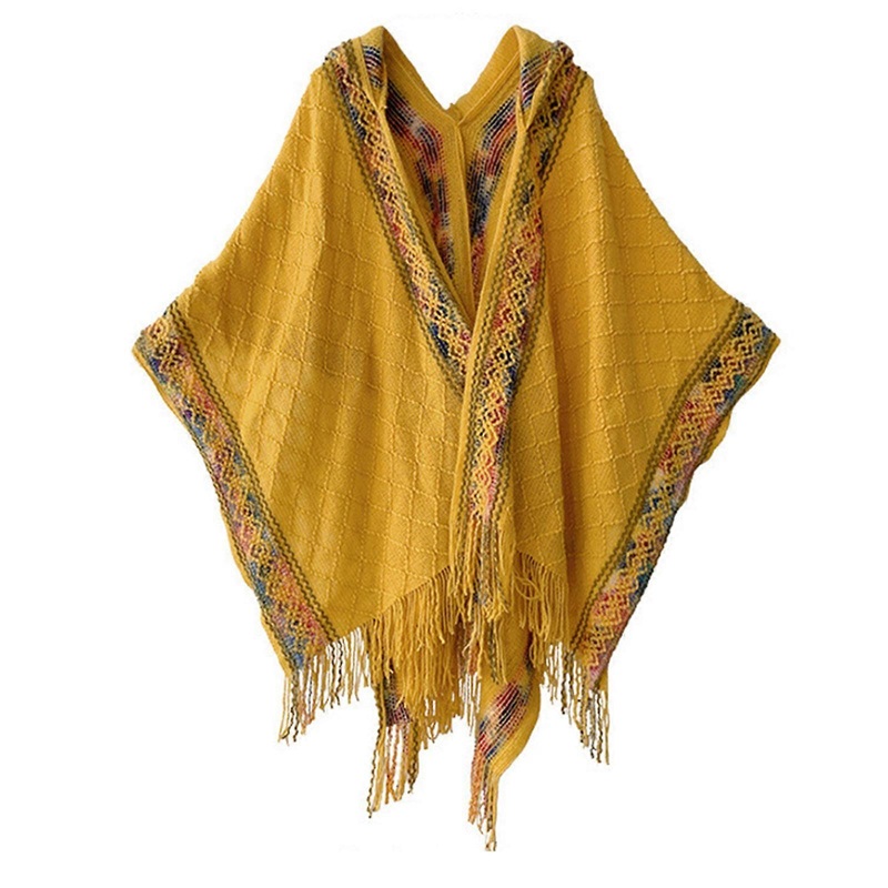Bohemian Vacation Shawl Capes Breathable Thin Fringed Poncho Shawl for Outdoor Travel Sunproof Shawl Wrap Outwear Cloak  Yellow | Fruugo SG